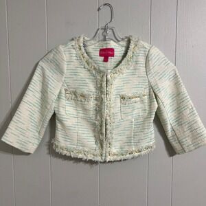 Lilly Pulitzer Lia Boucle Tweed Cropped Jacket Crystal Waters Size 4 LIKE NEW